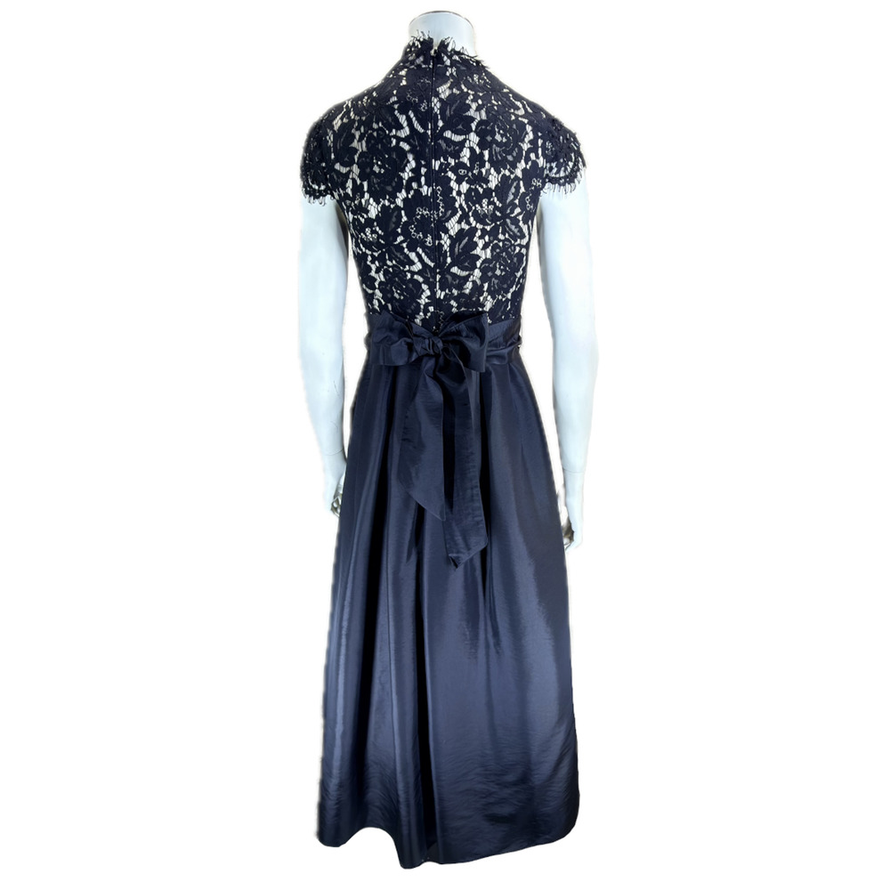 Eliza J Black Dress Size 6P Beaded Bodice Taffeta Gown Cap Sleeves Lace Formal - Picture 2 of 11
